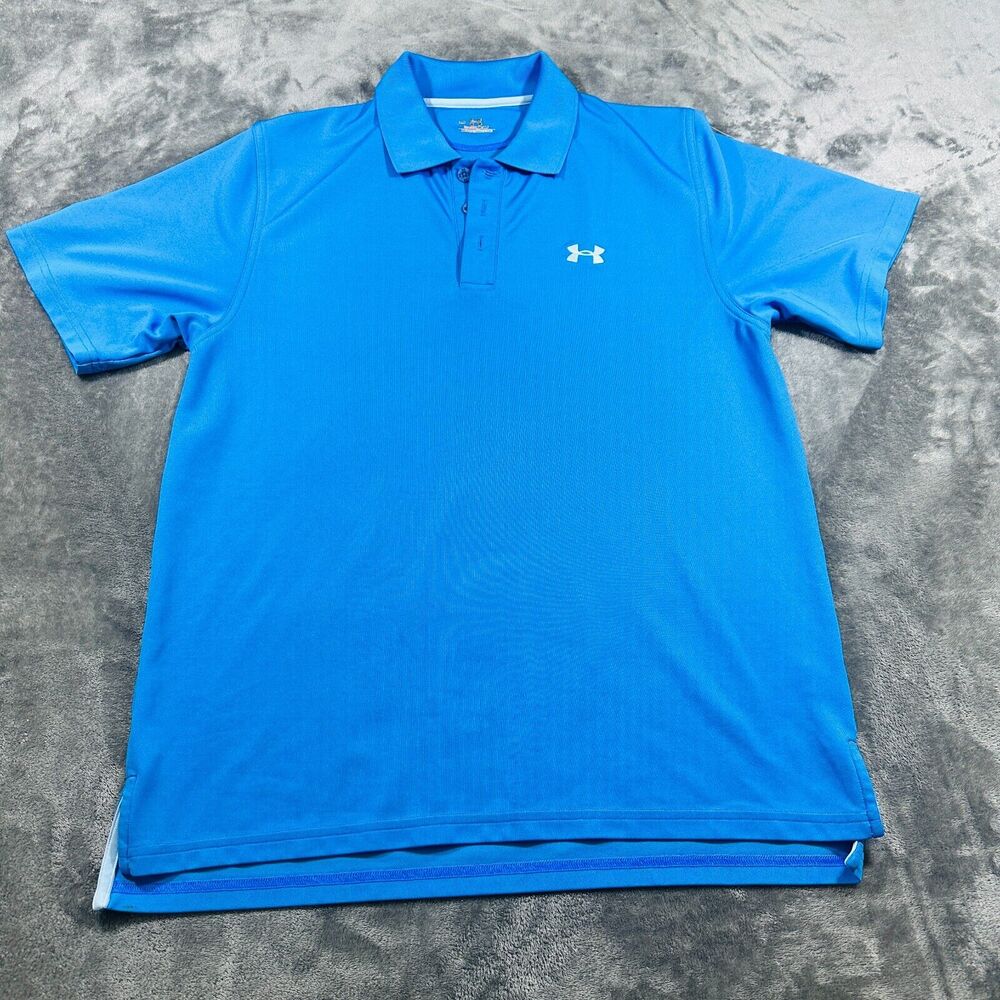 Under Armour Polo Shirt Men's Medium Blue Adult Loose Heatgear Golf Short Sleeve